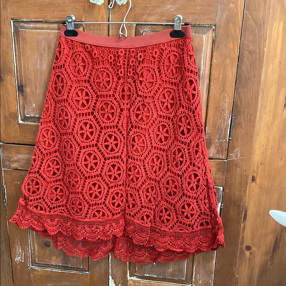 Ella Moss Red Embellished A-Line Skirt
